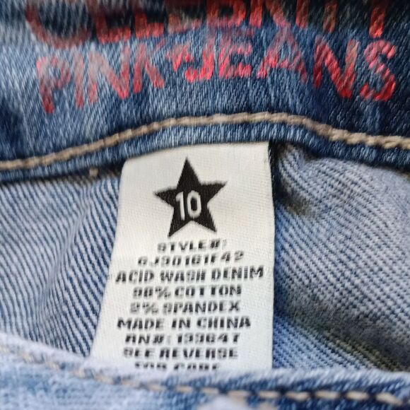 Celebrity Pink Blue Jean Shorts with Embroidered Details - Picture 2 of 4